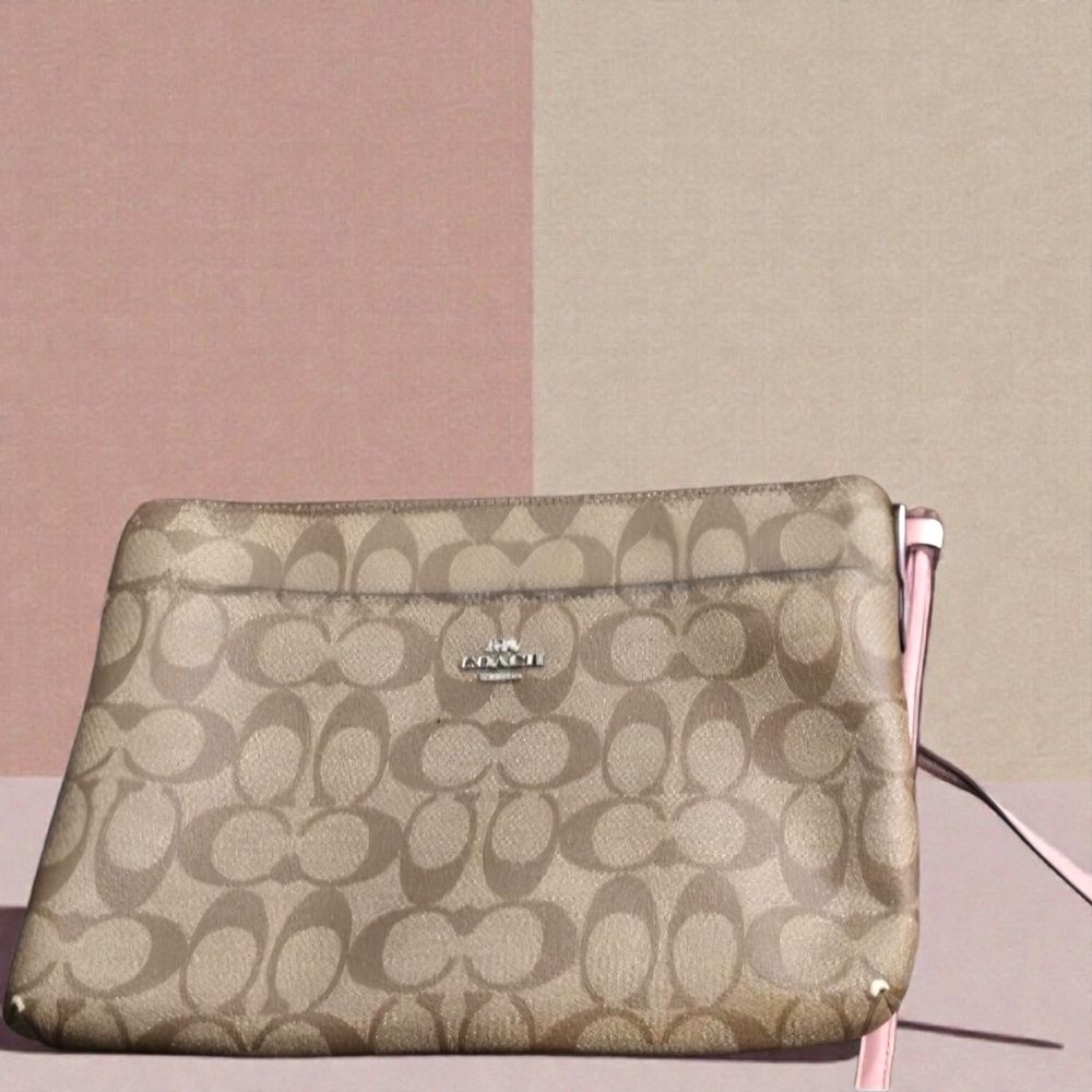 SOLD 1/17/26 ON LIVE SHOW Coach Signature Coated Canvas Crossbody Bag Tan & Pink